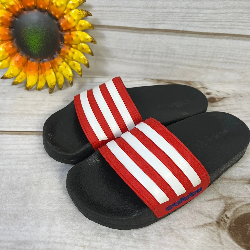 Adidas Kids Black Slides Sandals Comfort Lightweight Athleisure Footwear 13